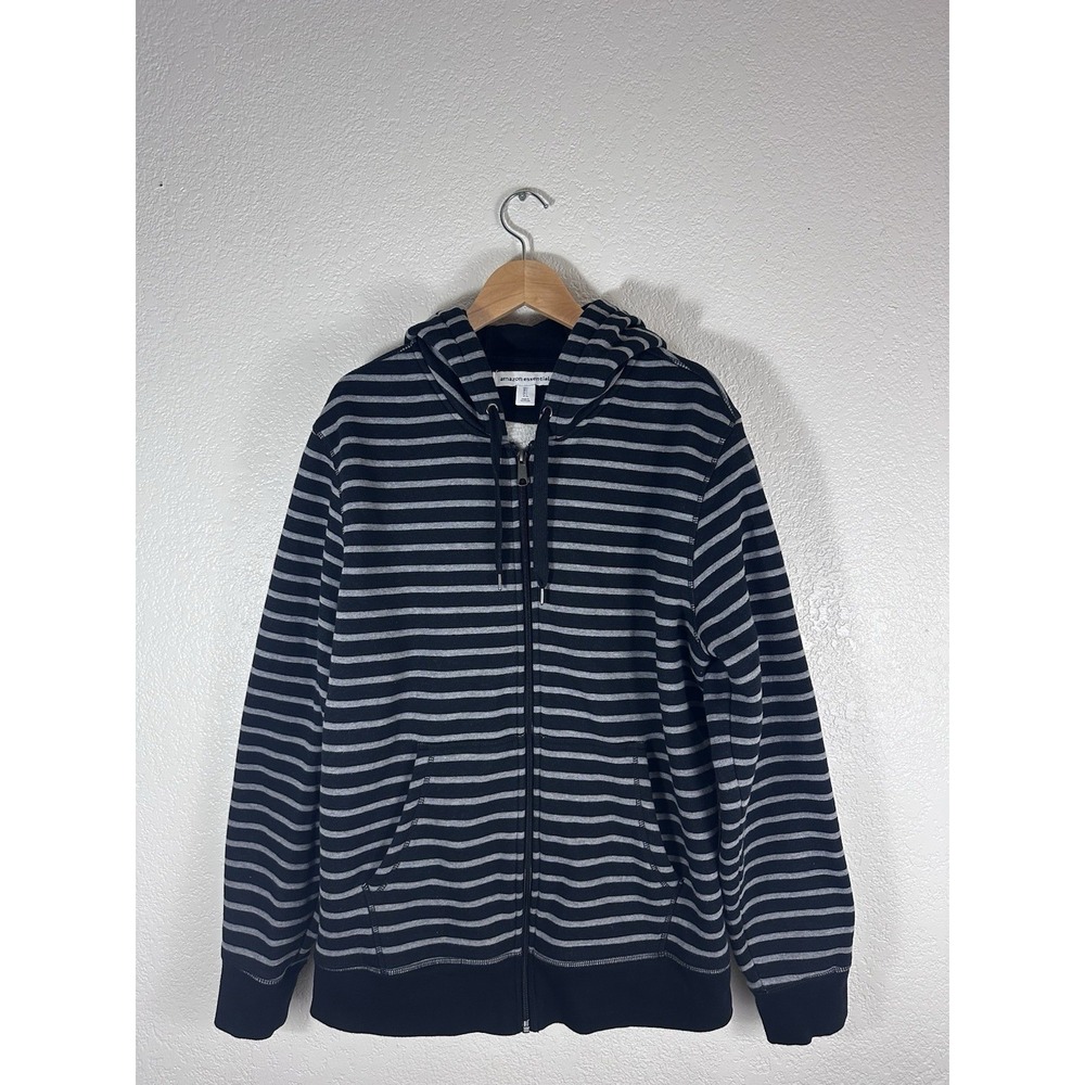 Amazon Essentials Men's Large Sherpa Lined Striped Full Zip Hoodie Black Gray